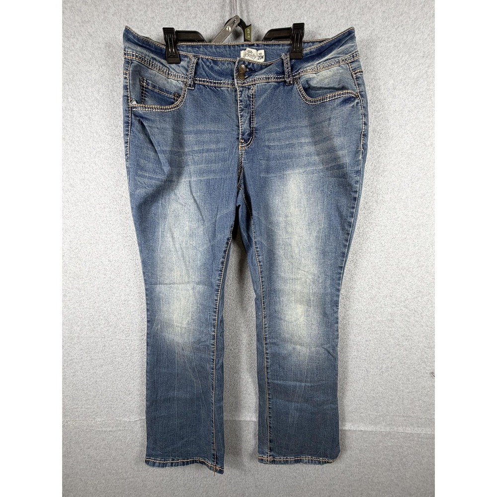 Royalty For Me Jeans Womens 20W Blue High Rise Straight Leg Stretch Embroidered